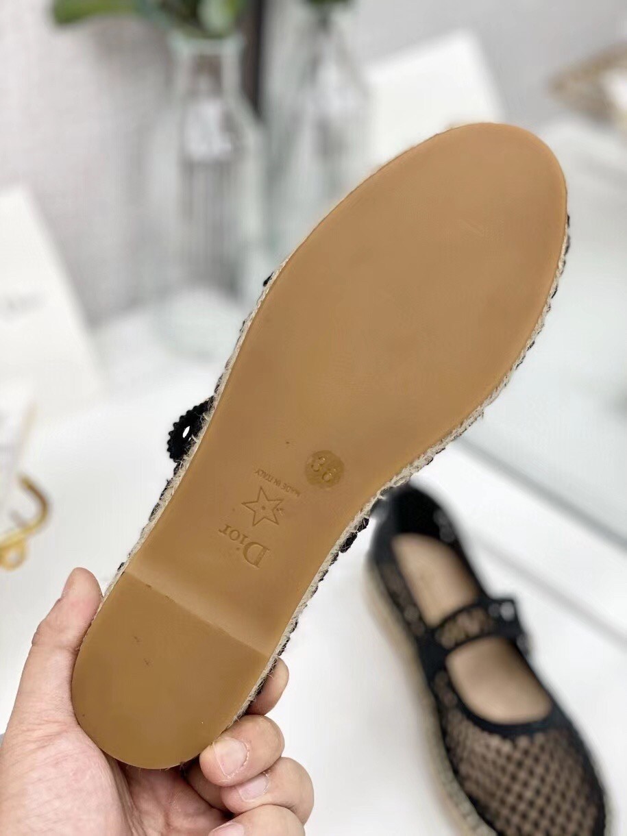 D*or caro espadrille ballerina flat in black mesh embroidery