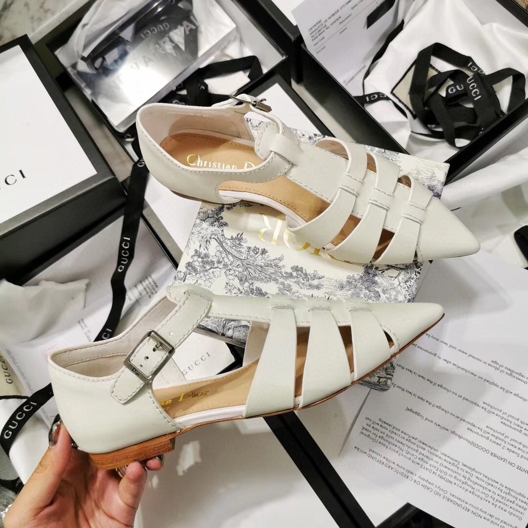 D*or sauvage ballerina flat in ivory calfskin