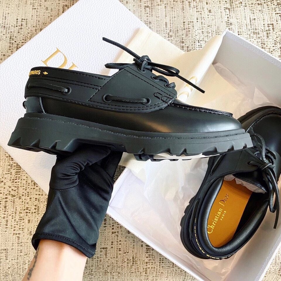D*or walker boat shoes in black calfskin