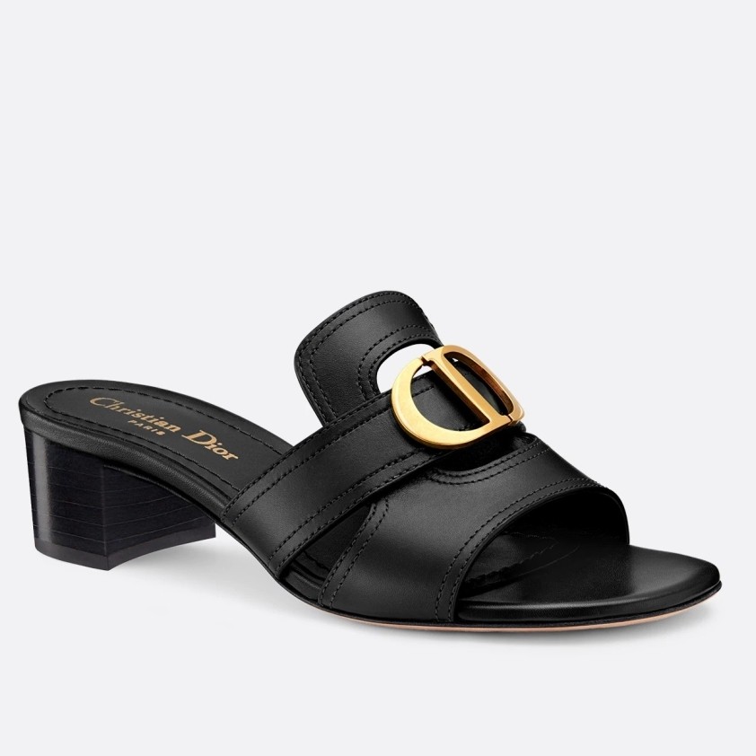 D*or 30 montaigne heeled slides in black calfskin