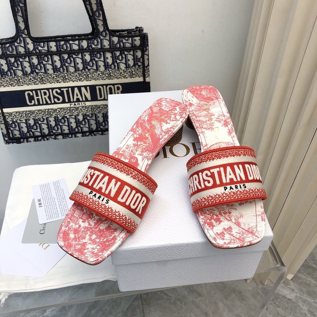D*or D*oriviera dway heeled 35mm slides in coral toile de jouy sauvage cotton
