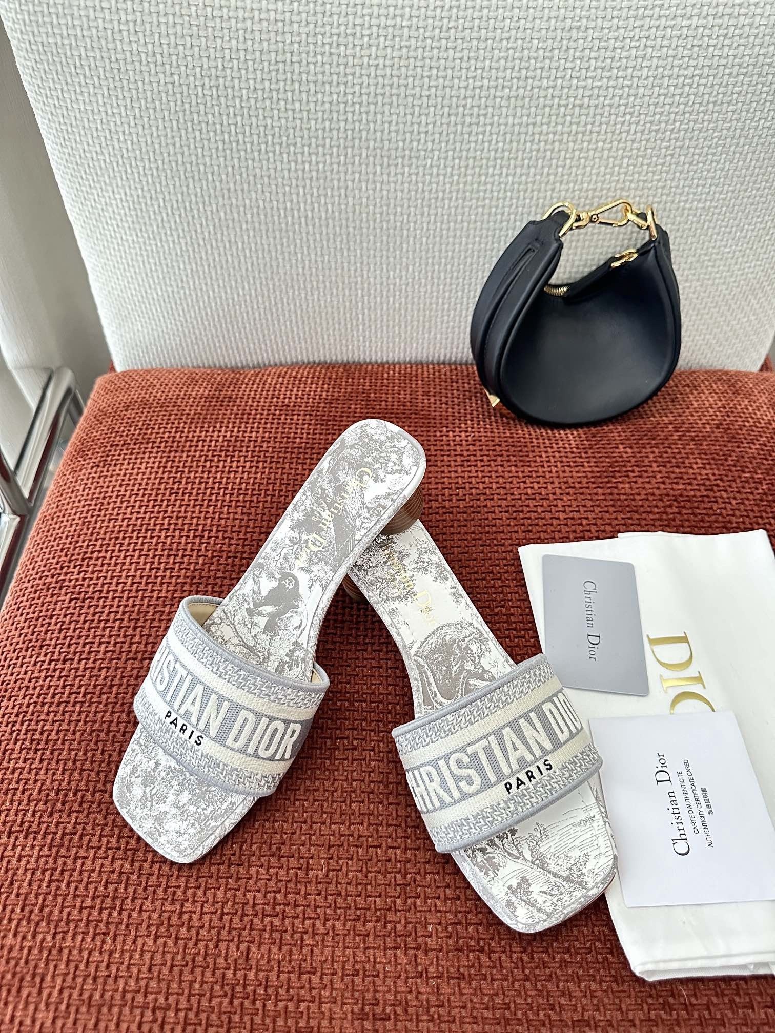D*or D*oriviera dway heeled 35mm slides in grey toile de jouy sauvage cotton