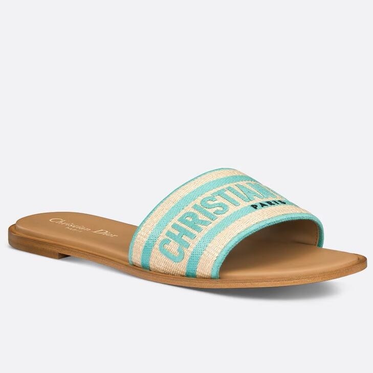 D*or D*oriviera dway slides in raffia and green embroidered cotton