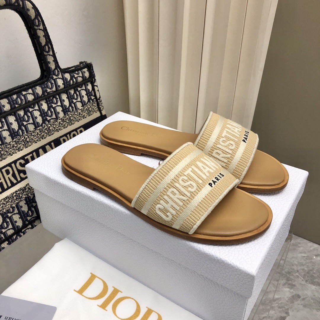 D*or D*oriviera dway slides in raffia and white embroidered cotton
