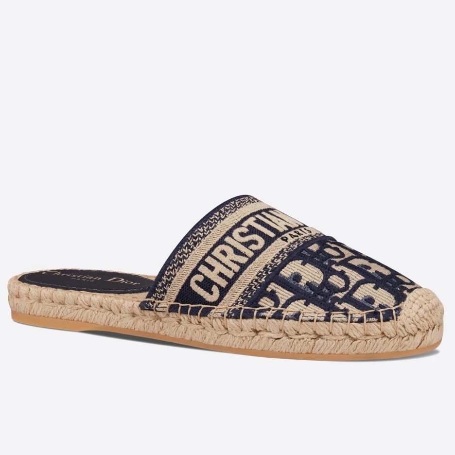 D*or granville mules in blue oblique embroidered cotton