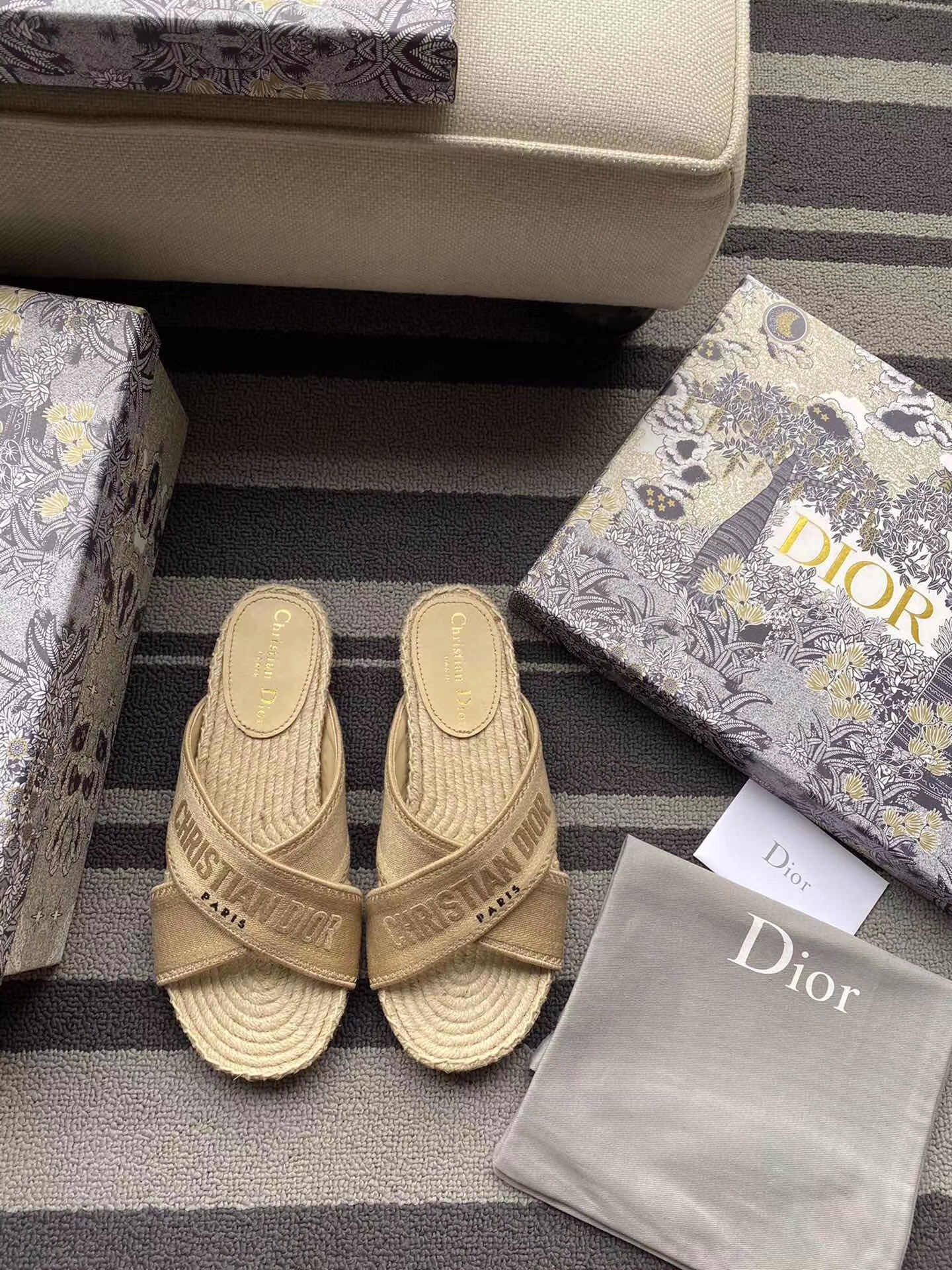 D*or granville espadrilles sandals in beige embroidered cotton