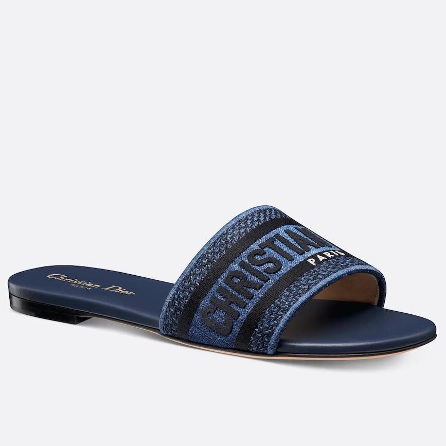 D*or dway slides in blue embroidered cotton denim
