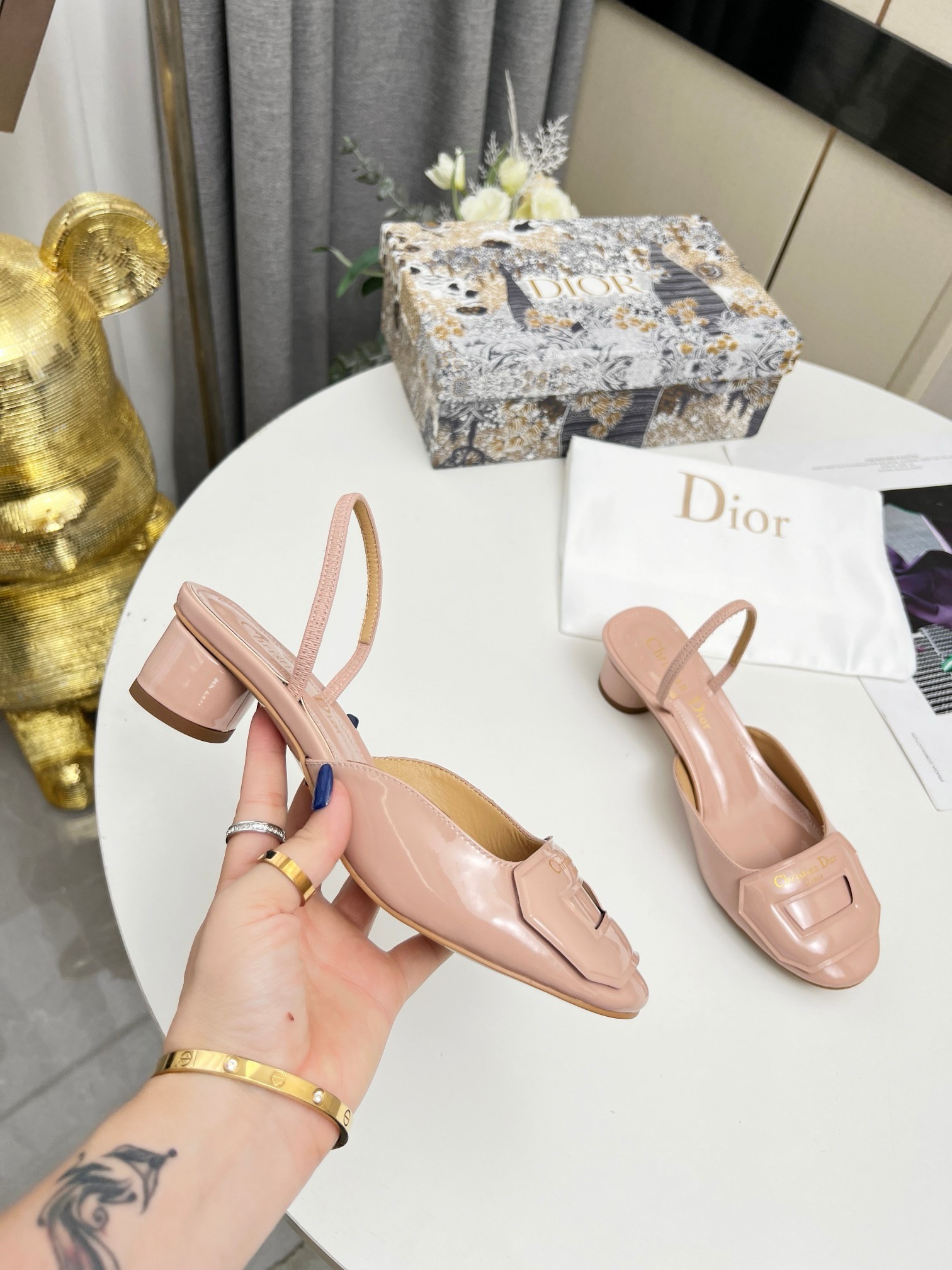 D*or day slingback pumps 35mm in nude patent calfskin
