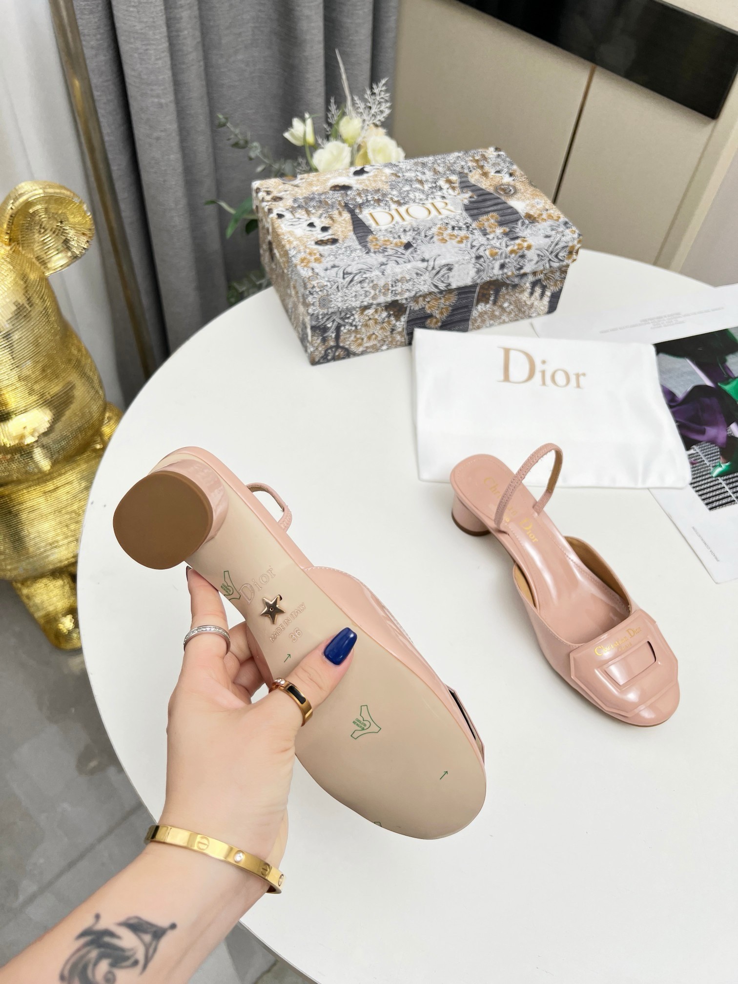 D*or day slingback pumps 35mm in nude patent calfskin