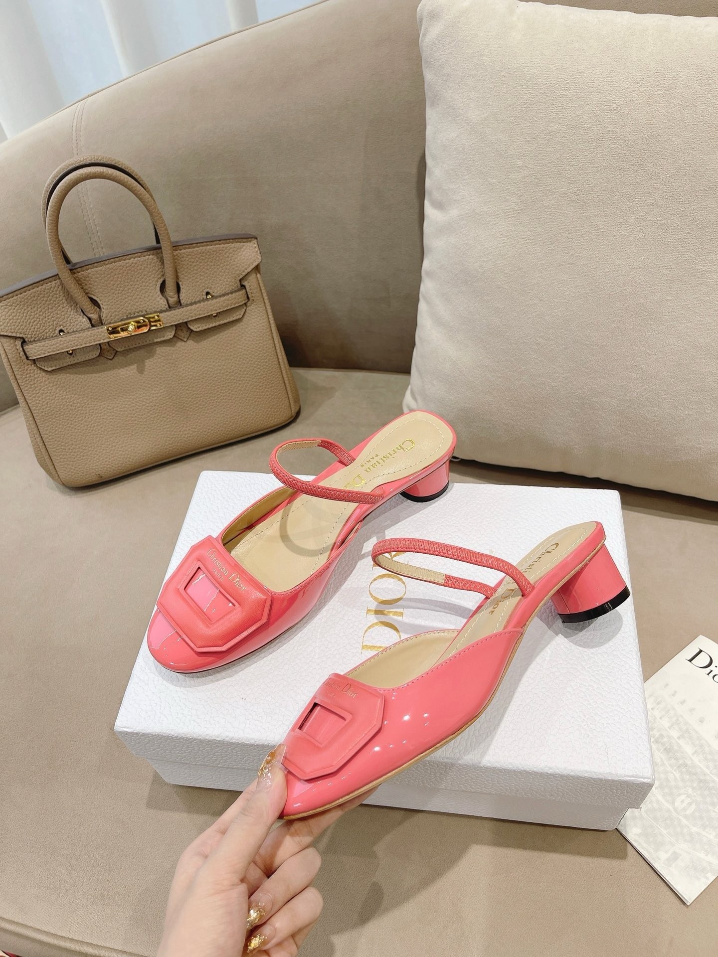 D*or day slingback pumps 35mm in pink patent calfskin