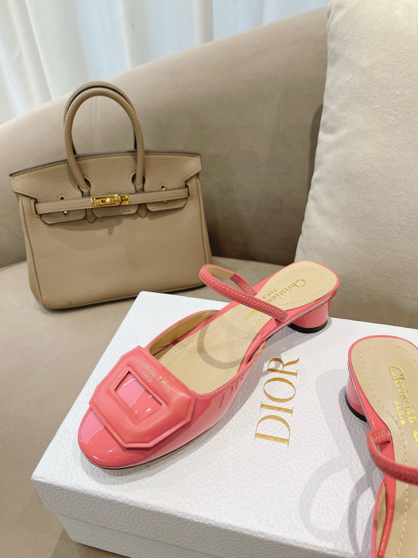 D*or day slingback pumps 35mm in pink patent calfskin