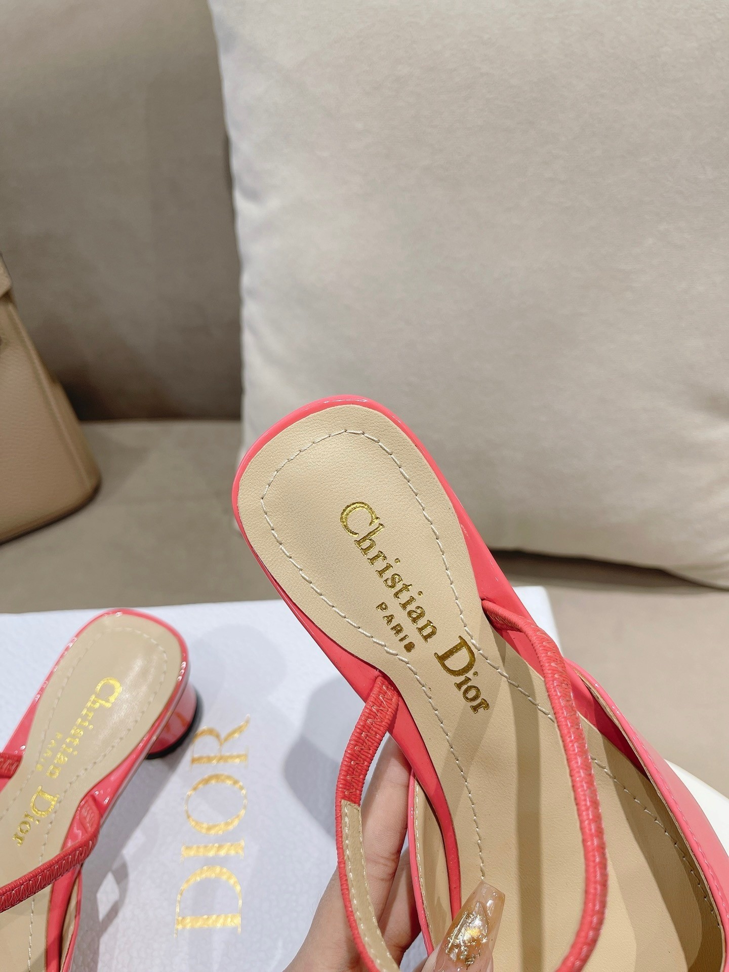 D*or day slingback pumps 35mm in pink patent calfskin