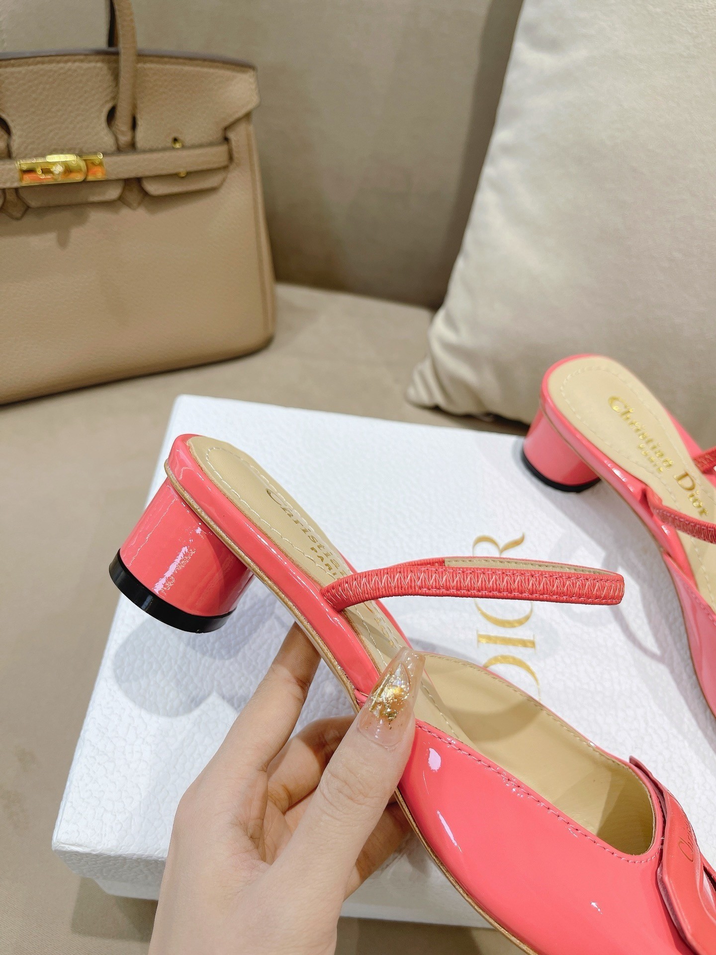 D*or day slingback pumps 35mm in pink patent calfskin