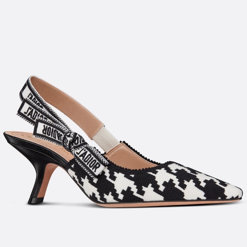 D*or j''aD*or slingback 65mm pumps in black houndstooth embroidery