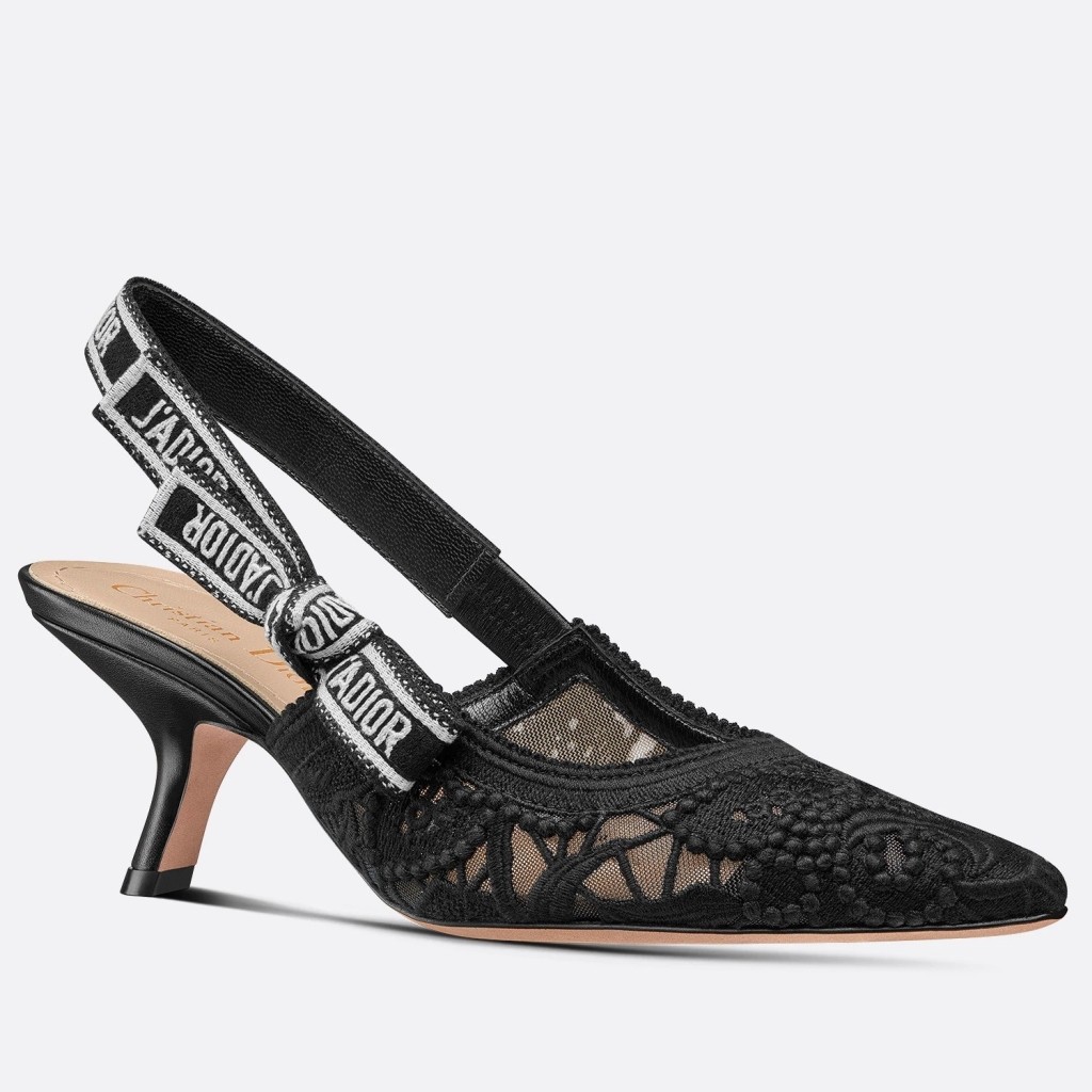 D*or j''aD*or slingback pumps 65mm in black macrame embroidered cotton