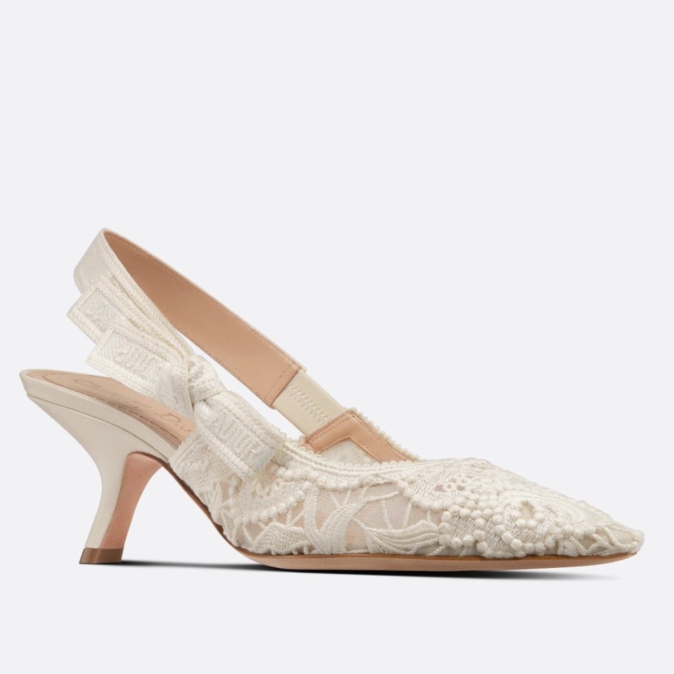 D*or j''aD*or slingback pumps 65mm in white macrame embroidered cotton
