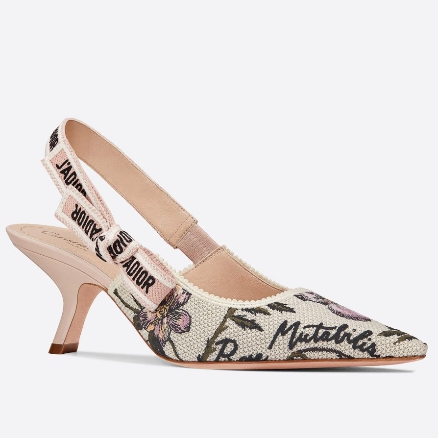D*or j''aD*or slingback 65mm pumps in rosa mutabilis embroidered cotton