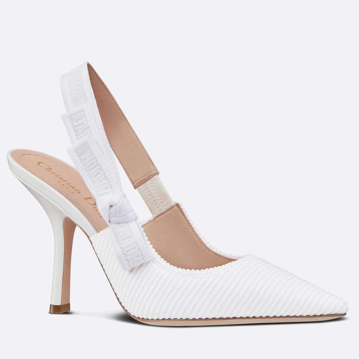 D*or j''aD*or slingback pumps 100mm in white cotton embroidery