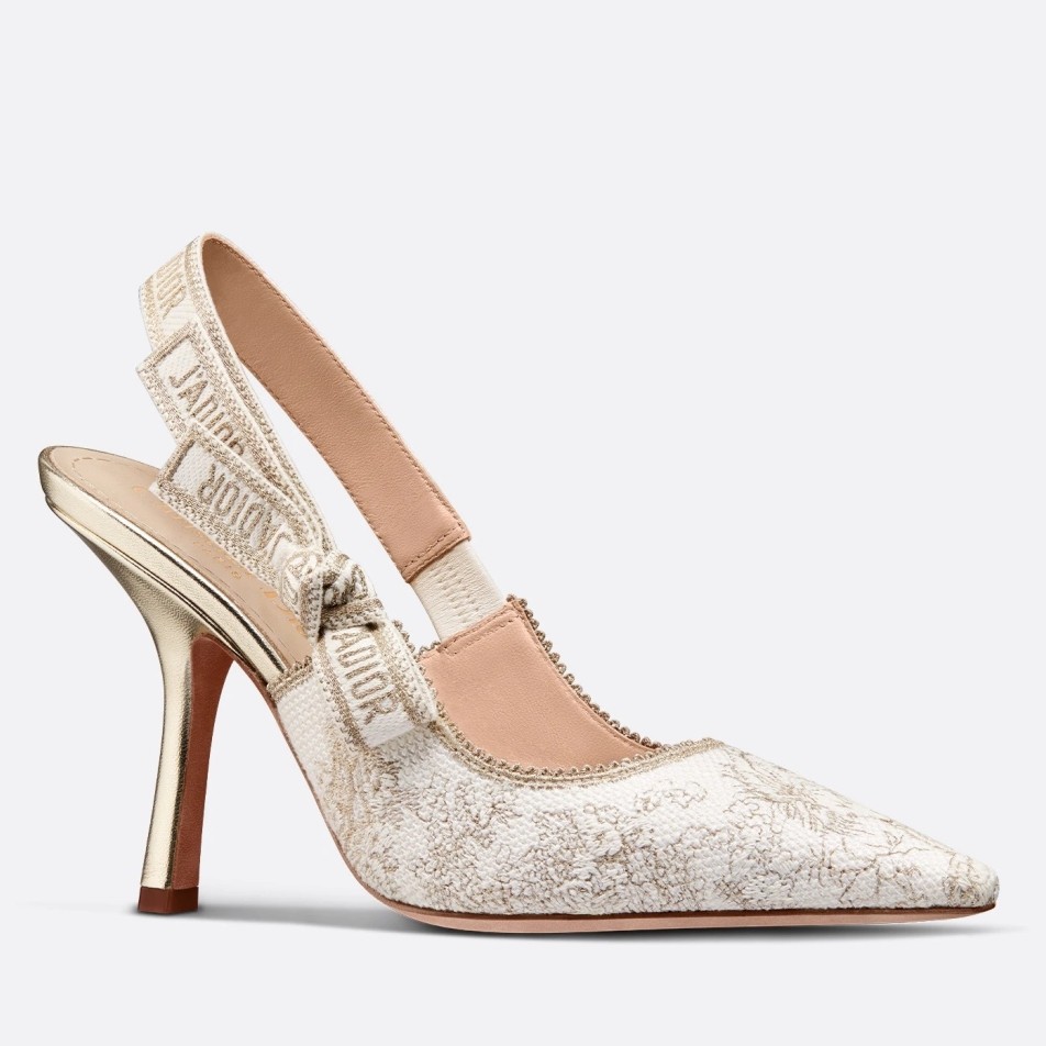 D*or j''aD*or slingback 100mm pumps in gold toile de jouy cotton