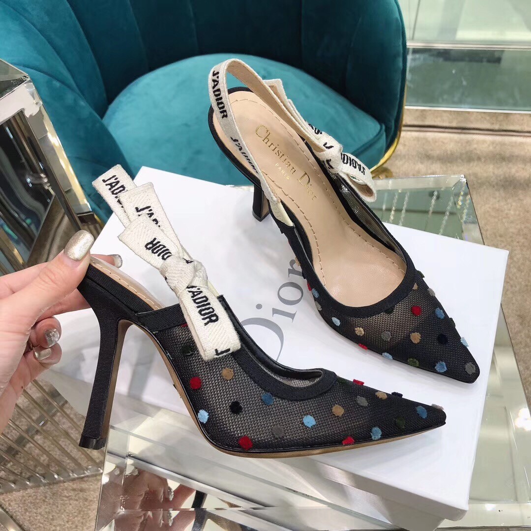 D*or j’aD*or tulle slingback 100mm with mini velvet polka dots