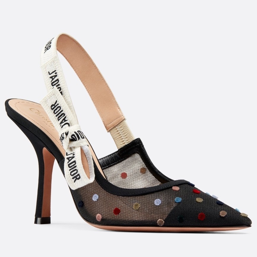 D*or j’aD*or tulle slingback 100mm with mini velvet polka dots