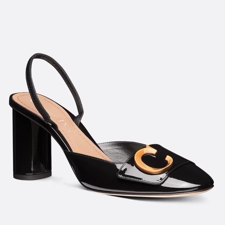 D*or c''est slingback pumps 80mm in black patent calfskin