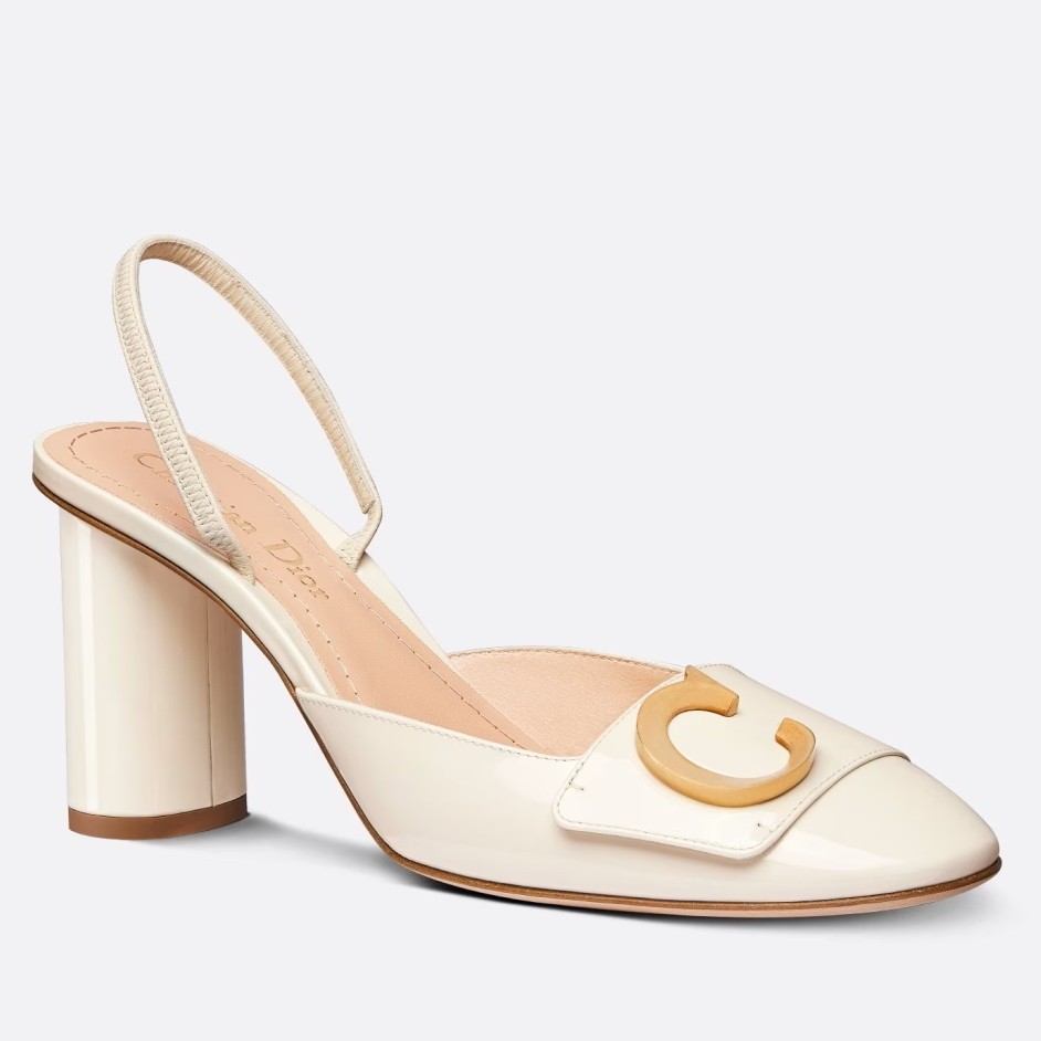 D*or c''est slingback pumps 80mm in white patent calfskin