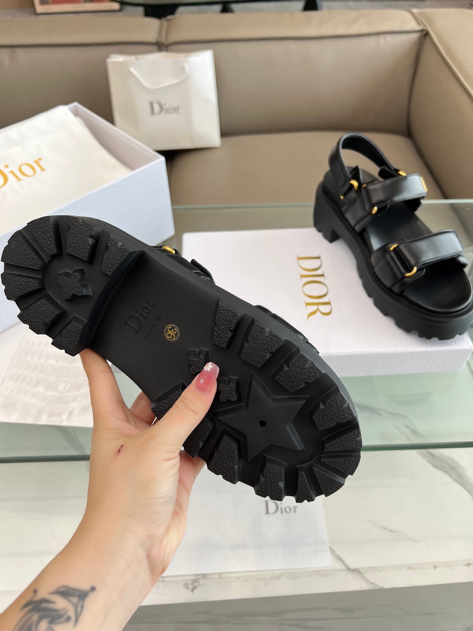 D*or D*oract platform sandals in black lambskin