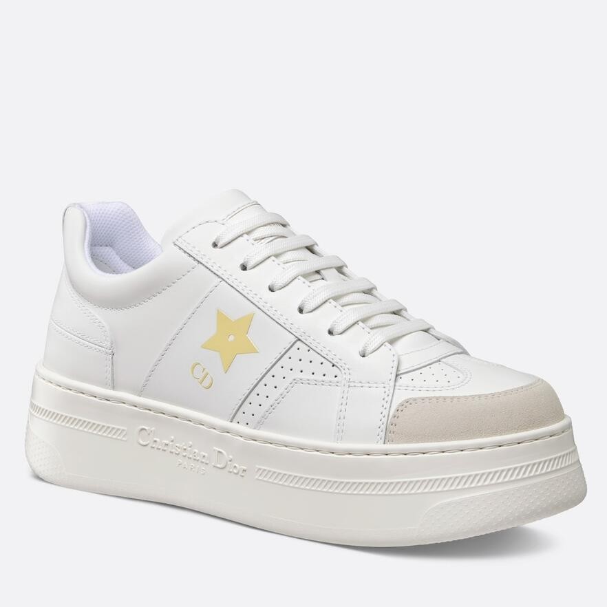 D*or star platform sneakers in white calfskin with gold star