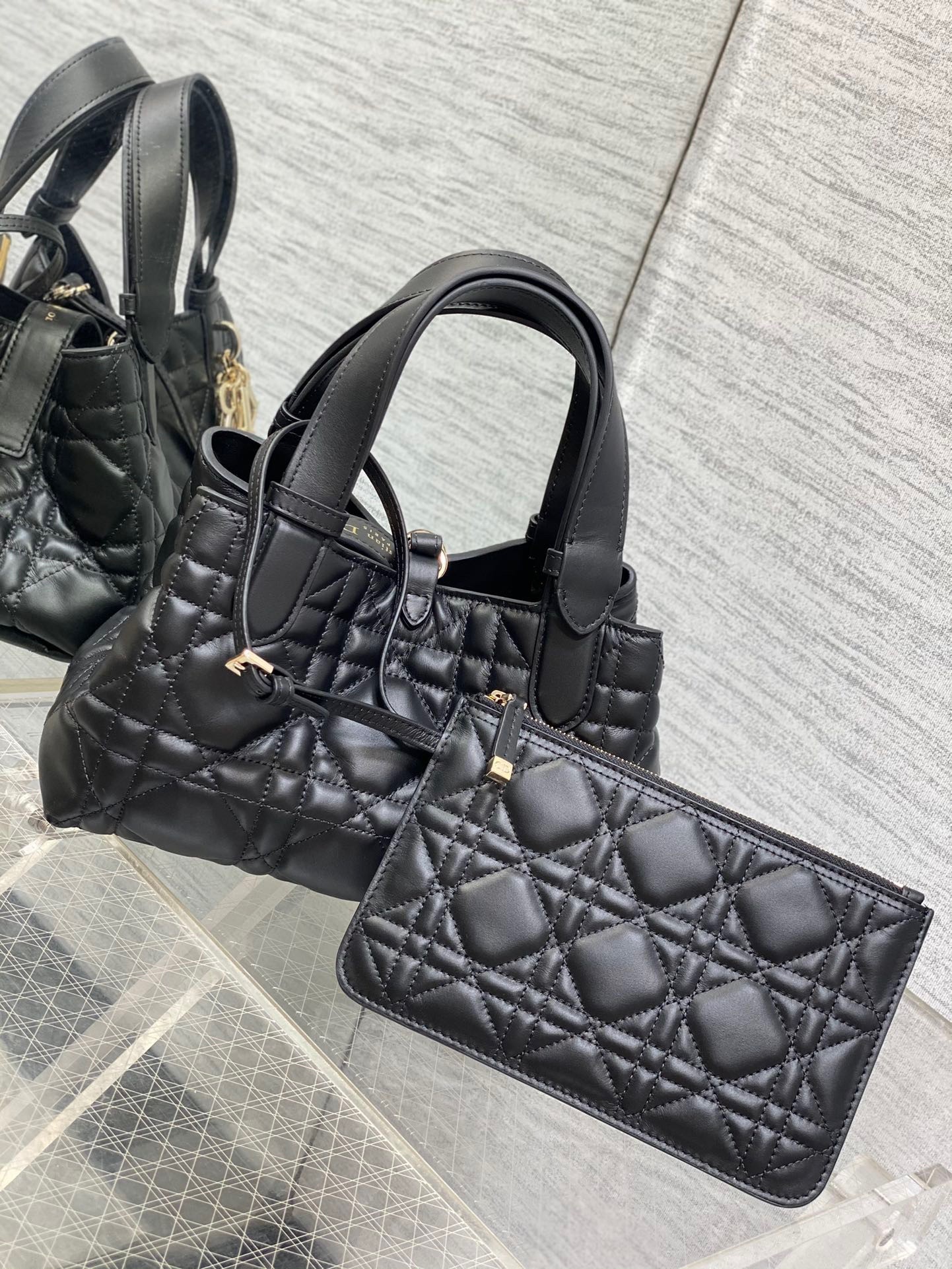 D*or toujours small bag in black macrocannage calfskin