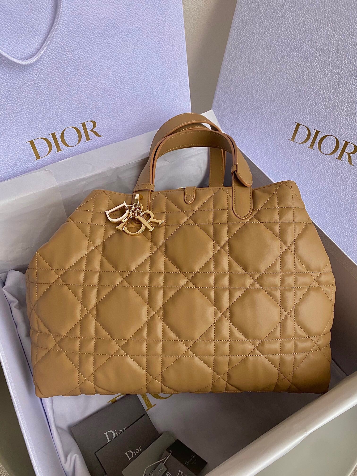 D*or toujours large bag in brown macrocannage calfskin