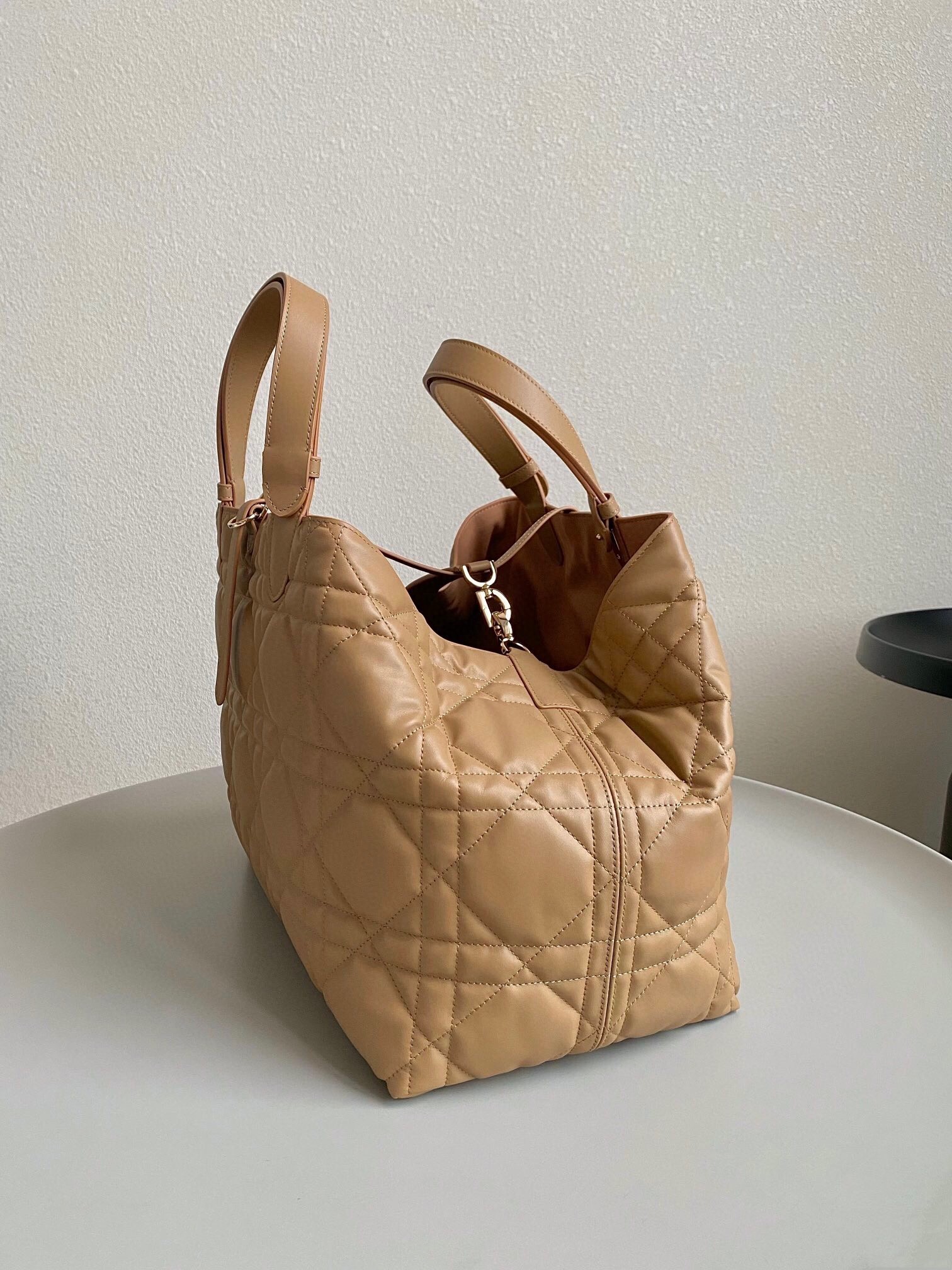 D*or toujours large bag in brown macrocannage calfskin