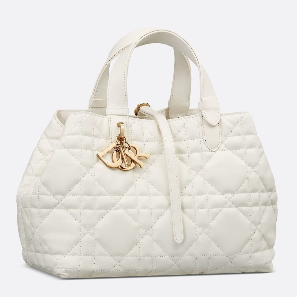 D*or toujours large bag in white macrocannage calfskin