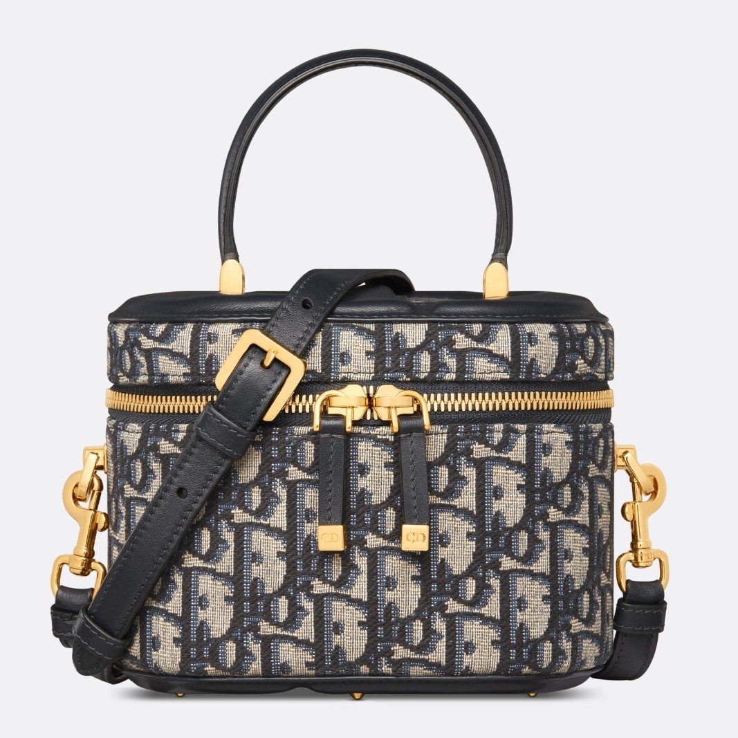 D*or small cd signature vanity case in blue oblique jacquard