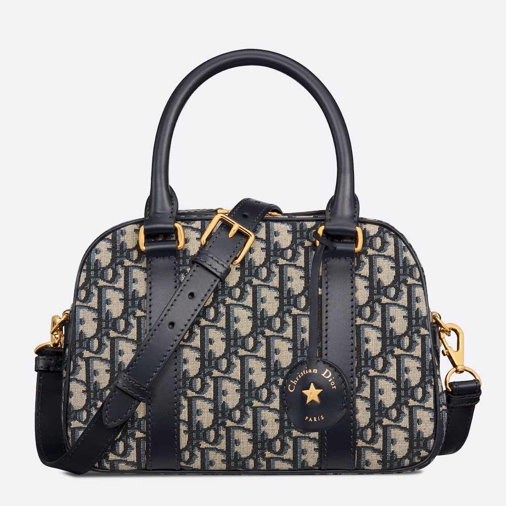 D*or d-vibe bowling medium bag in blue oblique jacquard