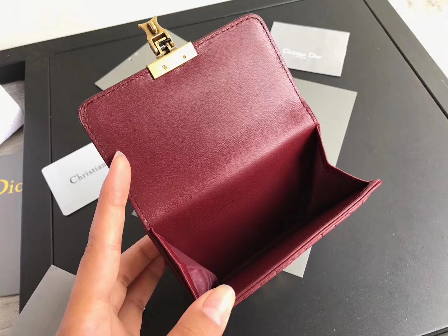 D*or french D*oraddict wallet in bordeaux lambskin