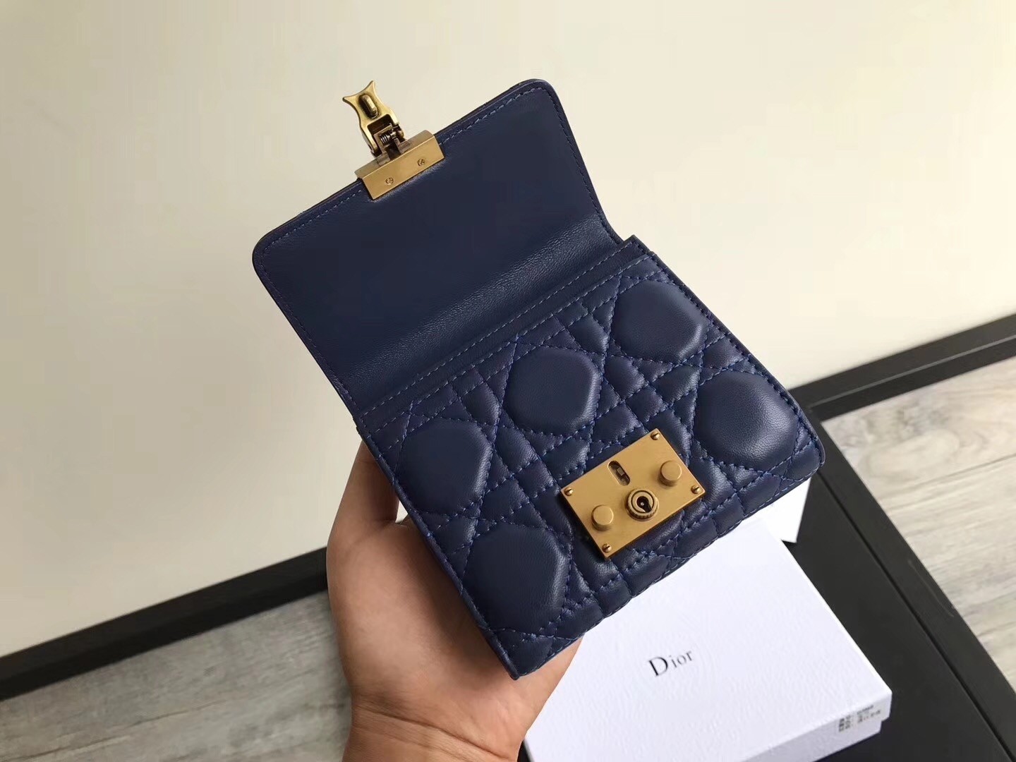 D*or french D*oraddict wallet in navy blue lambskin