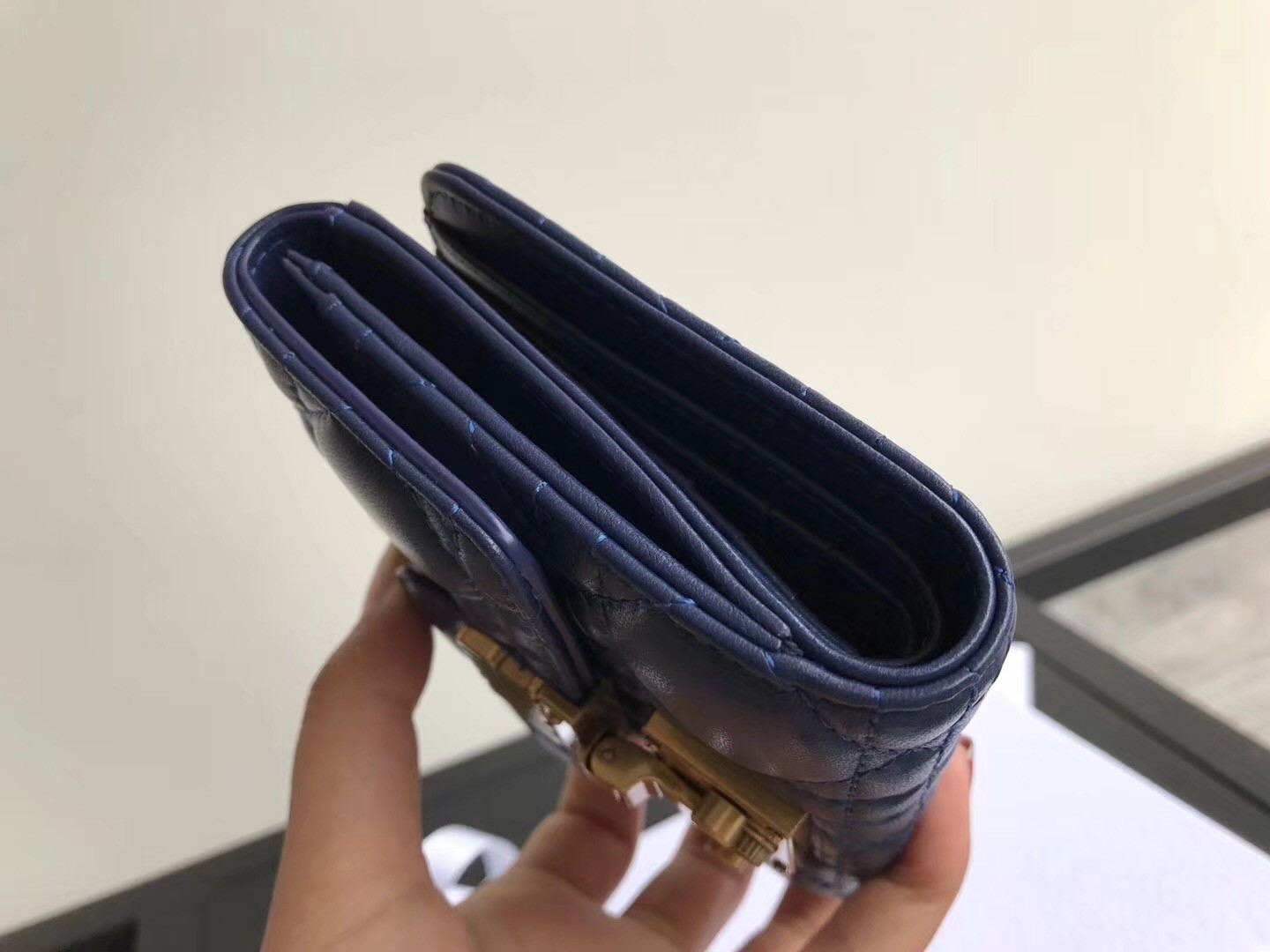 D*or french D*oraddict wallet in navy blue lambskin