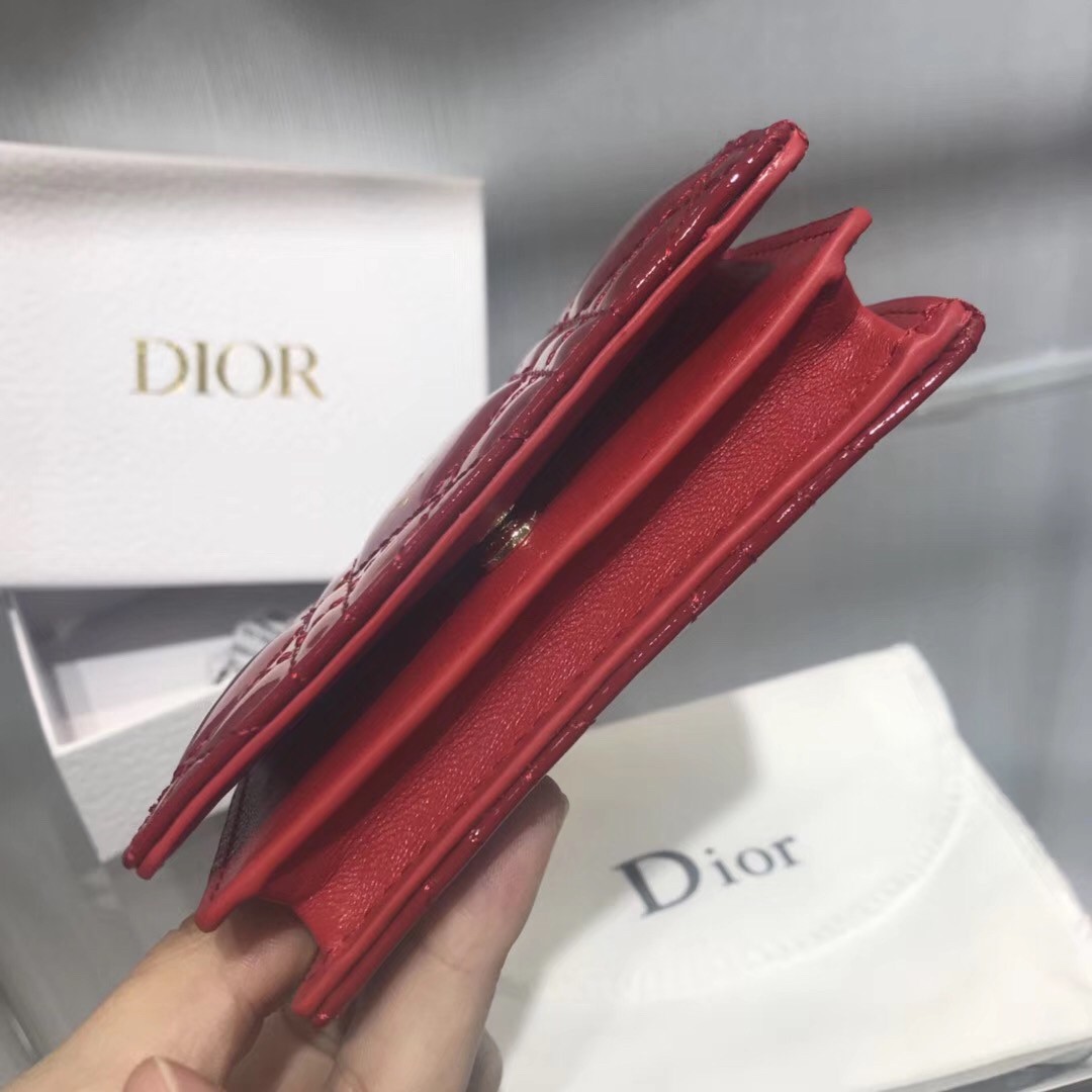 D*or mini lady D*or wallet in red patent leather