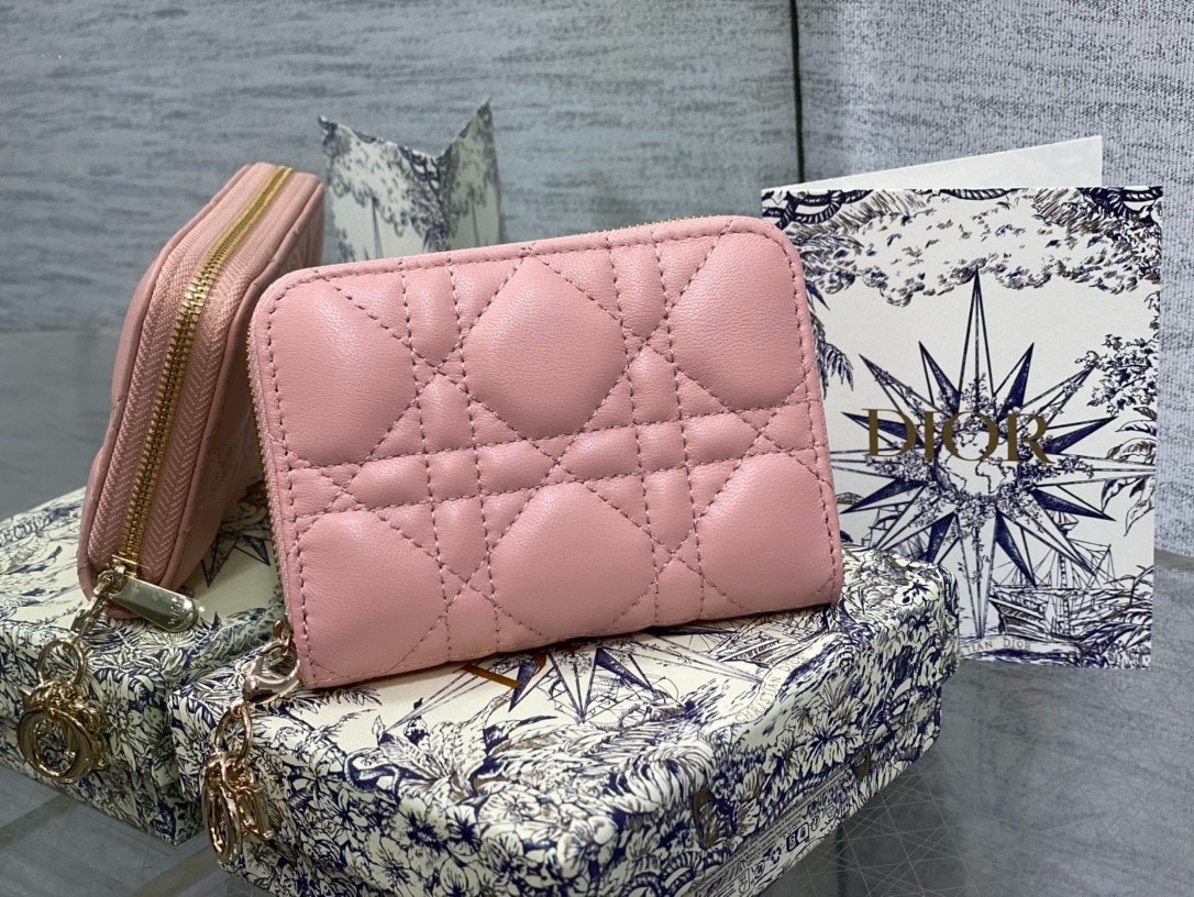 D*or lady D*or voyageur small coin purse in pink lambskin