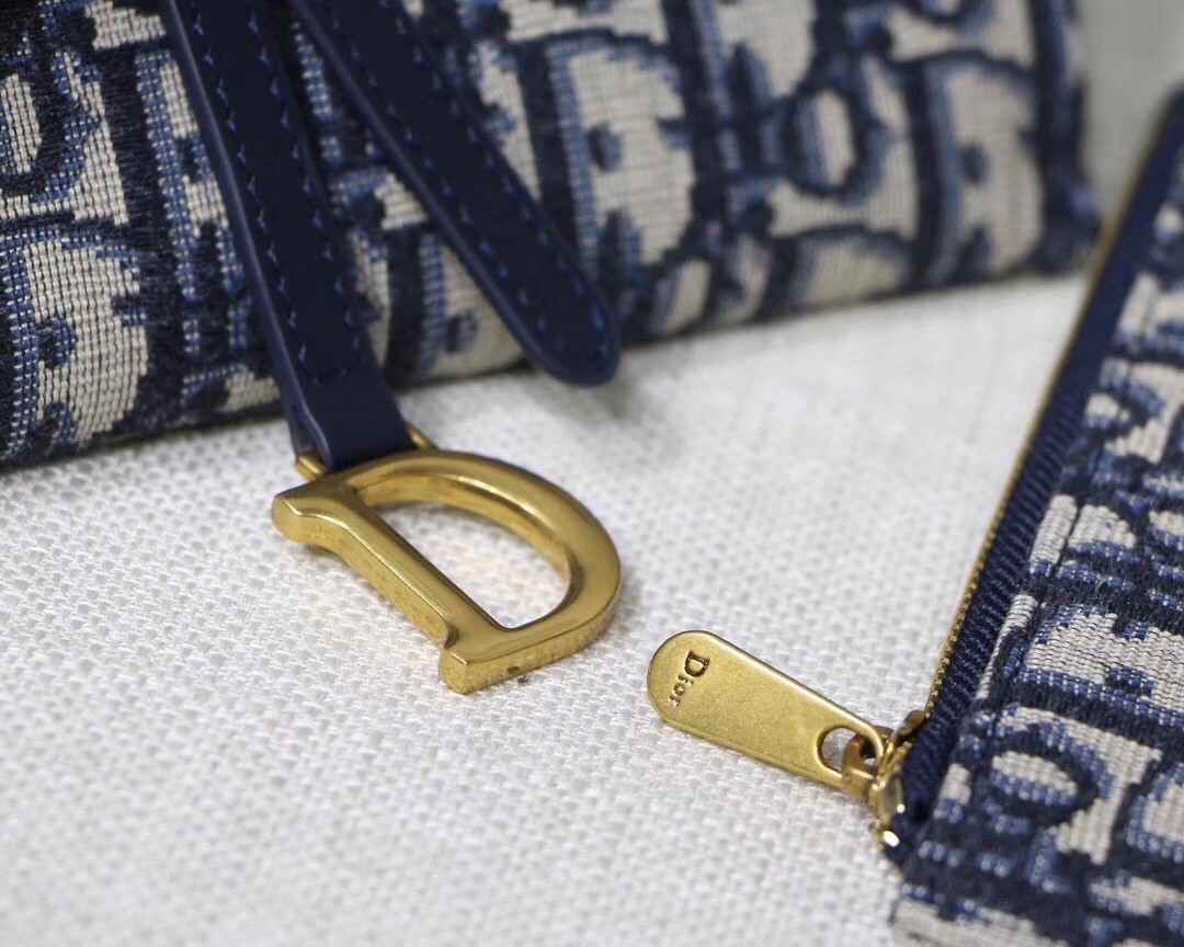 D*or saddle chain wallet in blue oblique canvas