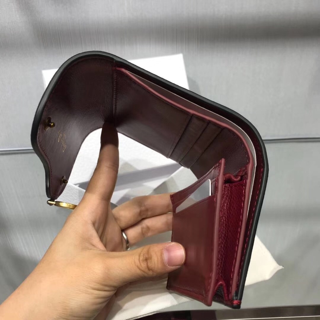D*or mini saddle tri-fold wallet in scarlet red calfskin