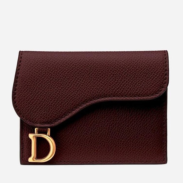D*or mini saddle tri-fold wallet in scarlet red calfskin