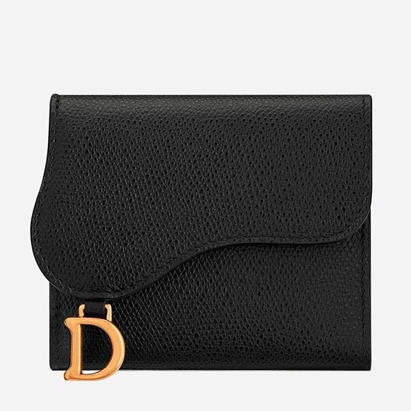D*or mini saddle tri-fold wallet in black calfskin