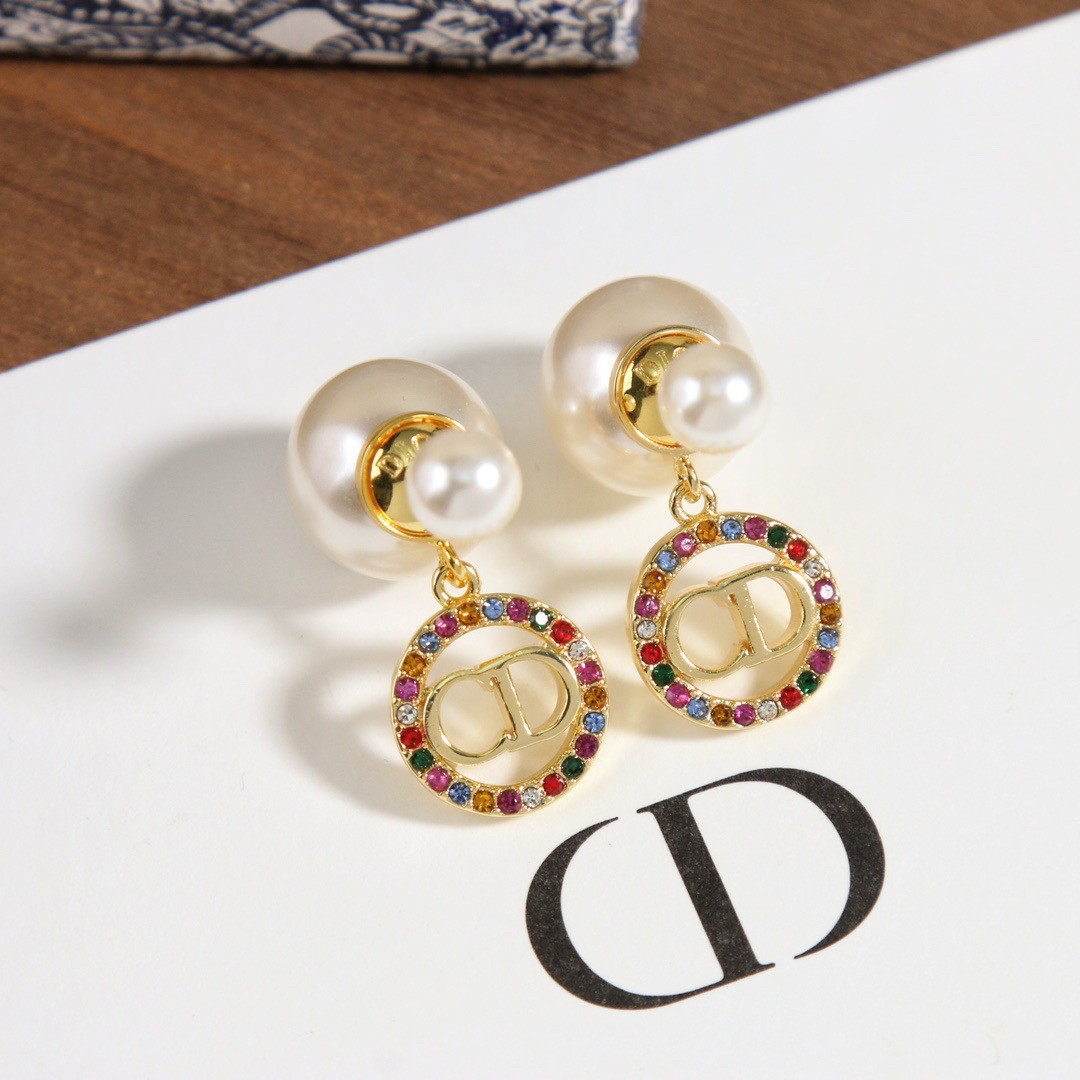 D*or tribales earrings in metal and white pearls and multicolor crystals