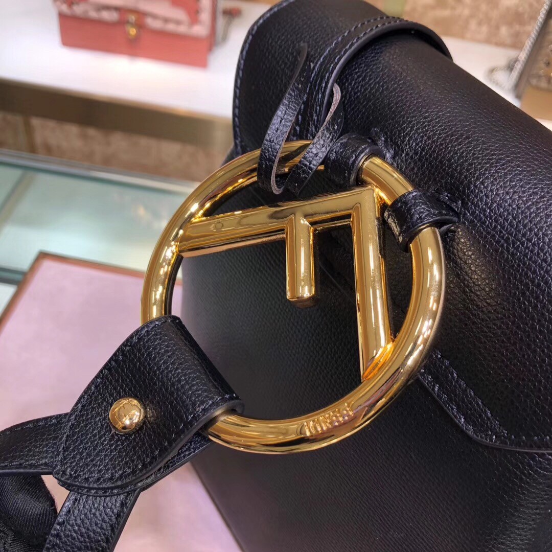 F**di black leather logo backpack