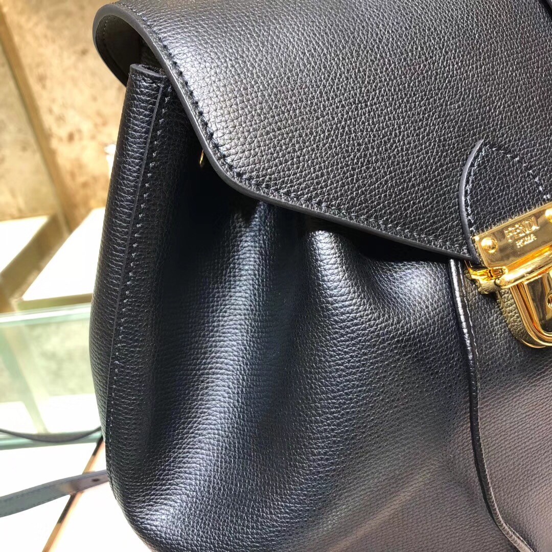 F**di black leather logo backpack