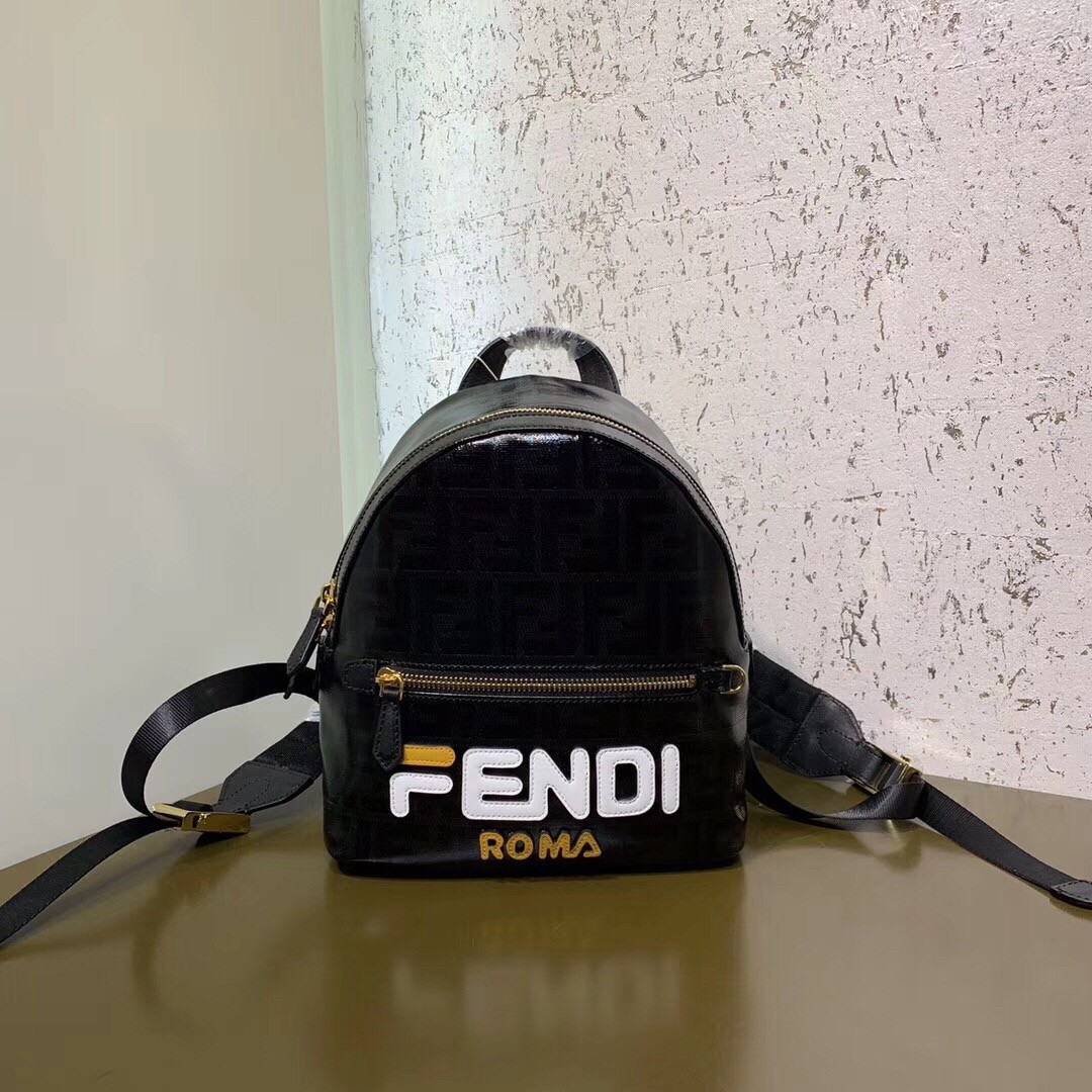 F**di black glazed fabric mini backpack