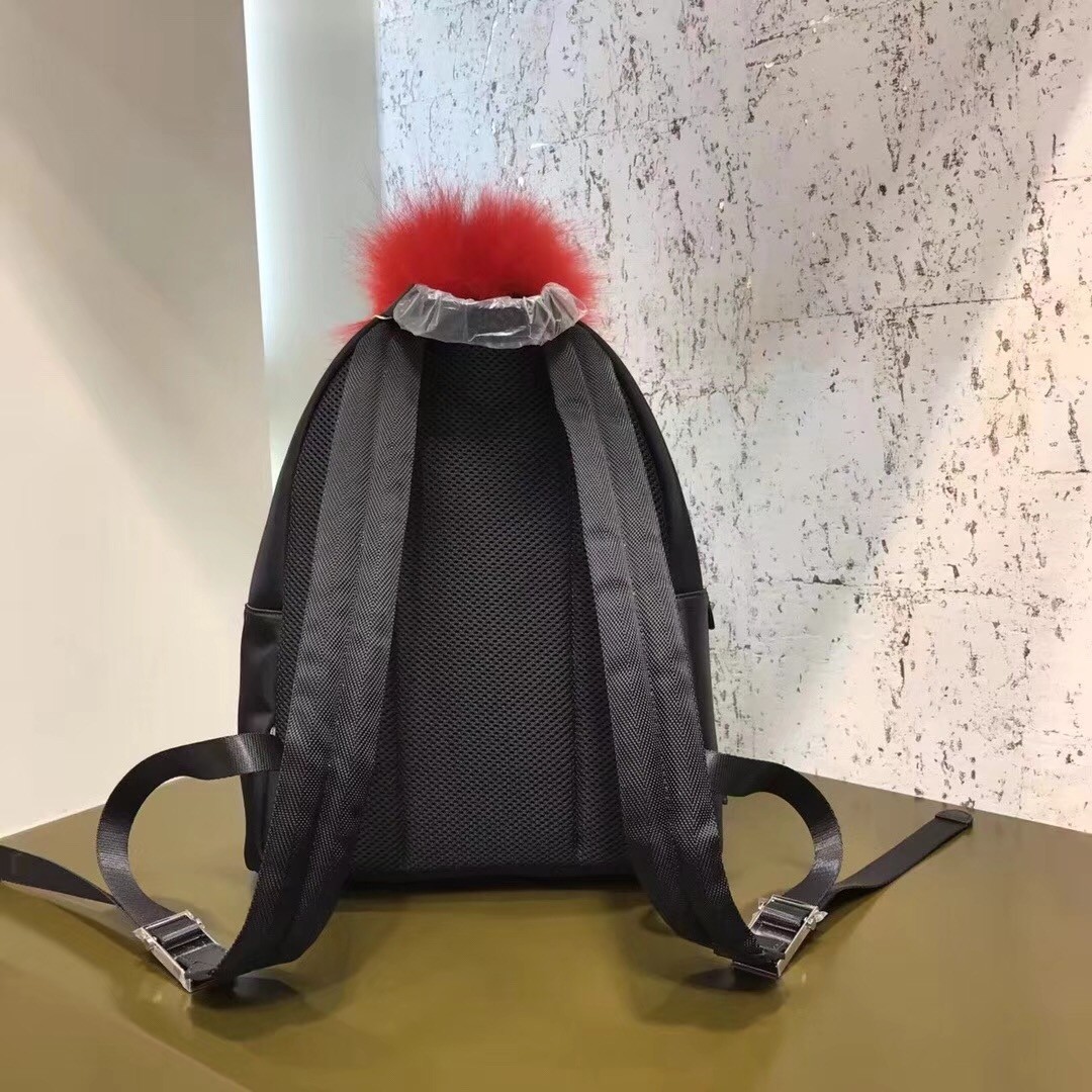 F**di black bag bugs eyes fox fur backpack
