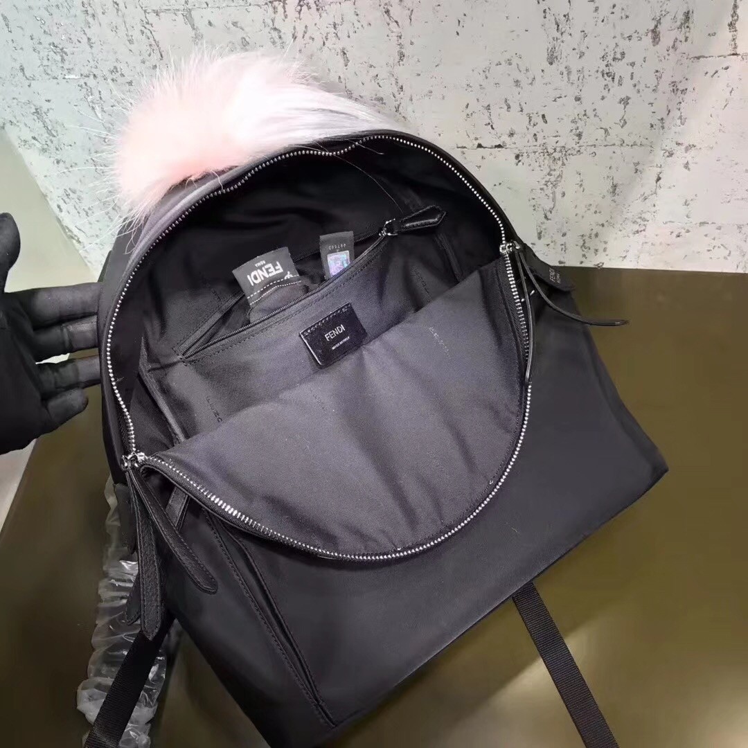 F**di black bag bugs eyes fox fur studs backpack